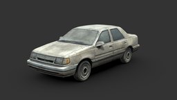 Grungy Little Car abandoned, sedan, post-apocalyptic, wreck, rusty, another, 1980s, old, vehicle, scan, gameasset, car, gameready