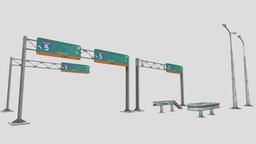 highway guard rail signs and street lights highway, road, sign, barrier, baricade