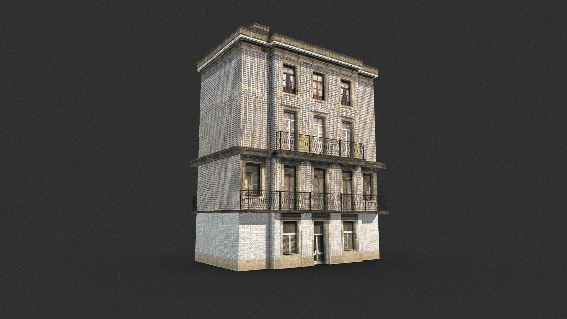 3D model of Old Apartment House

Resolution of textures:  512x1024, 700x700(roof), 1000x1000 (balcony)
Originally created with 3ds Max 2017
Photorealistic Texture
Unit system is set to centimetre.
Model is built to real-world scale
Rendered in Vray and 

Special notes:
.fbx format is recommended for import in other 3d software. If your software doesn't support .fbx format, please use .3ds format; .obj, format was exported from 3ds Max 3d model