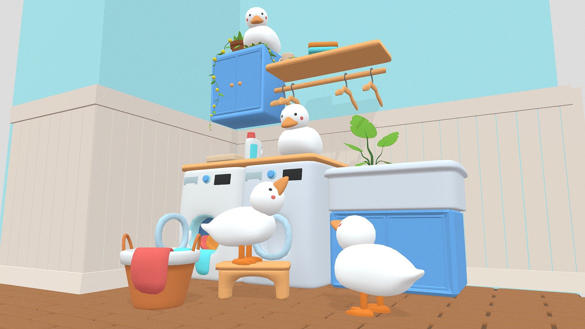 low poly modeling of room and ducks - Duck laundry - Download Free 3D model by katertileva 3d model