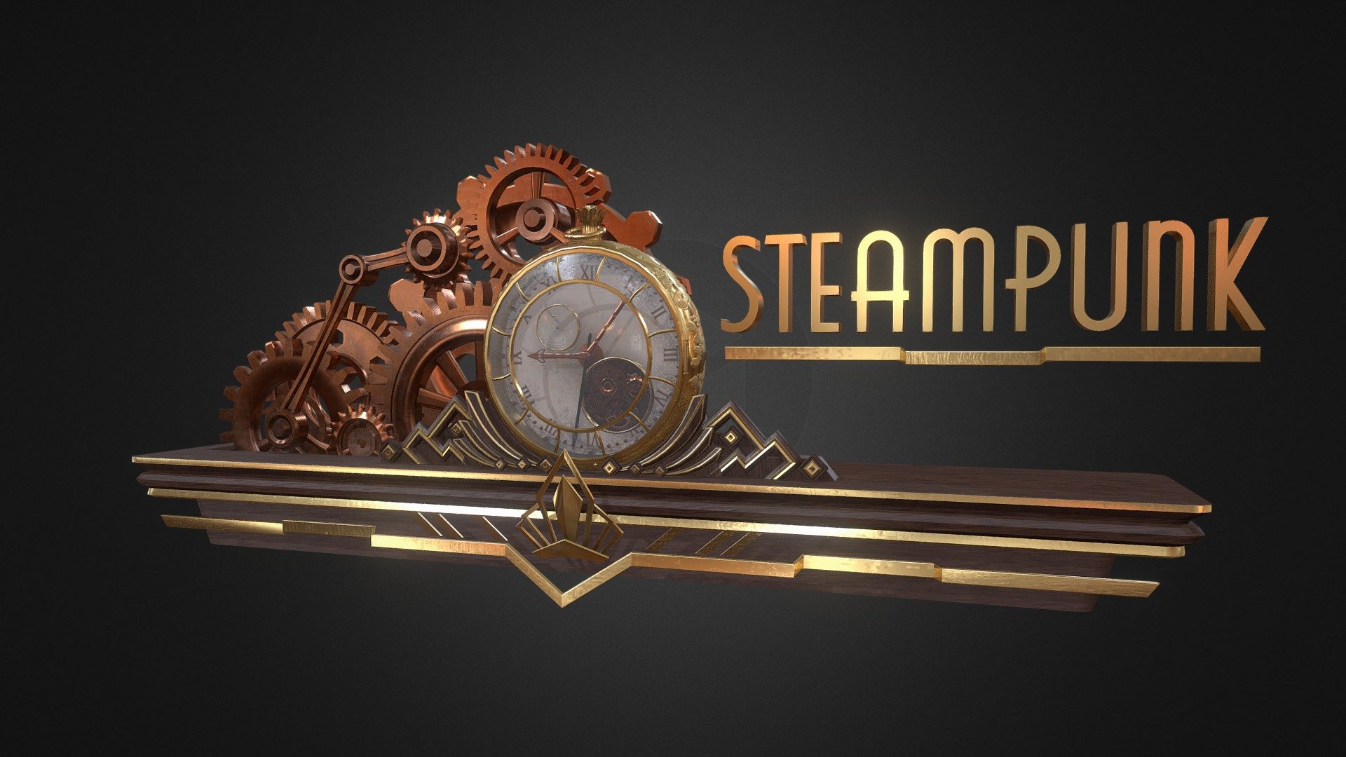 created in Blender and painted in  Substance Painter - Steampunk_clock - 3D model by nur_ay 3d model