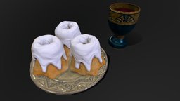 Sweetrolls (The Elder Scrolls V: Skyrim) food, cake, wine, plate, videogames, goblet, platter, dragonborn, snack, bread, skyrim, dessert, bakery, pastry, icing, dovahkiin, elderscrolls, glazing, sweetroll, baked-goods, sweet-roll, elder-scrolls-v, food-study, wine-and-dine, noai