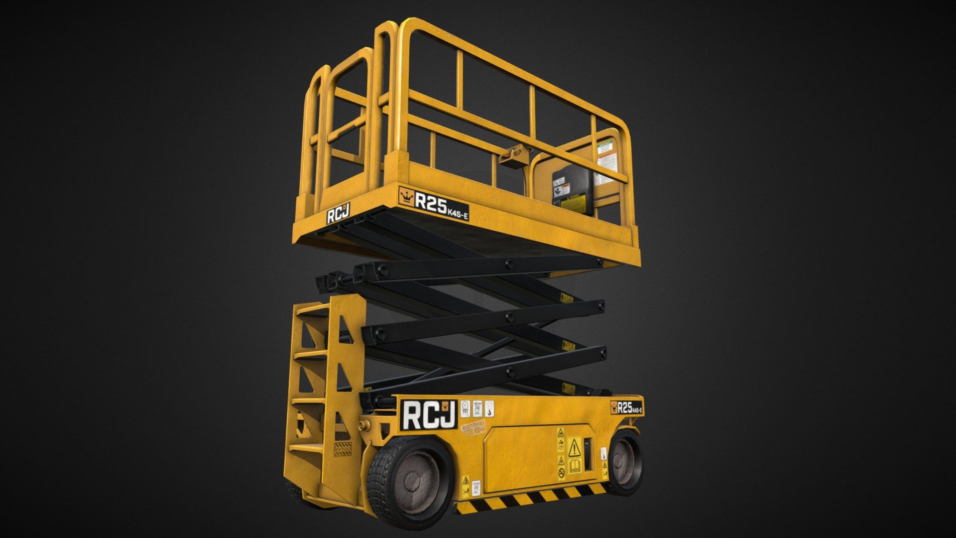 Breakdown of this model can be found here! https://www.artstation.com/artwork/9E5Zro

Based on an amalgamation of several existing JCB Access Scissor Lifts.

2048x2048 Diffuse, Metallic, Roughness, Normal and AO textures

13,509 Tris

The pivot point is correctly placed to allow ease of use in any game engine or scene.

Feel free to contact me with any questions or support! - Scissor Lift - JCB Inspired - Buy Royalty Free 3D model by TheMadraver 3d model