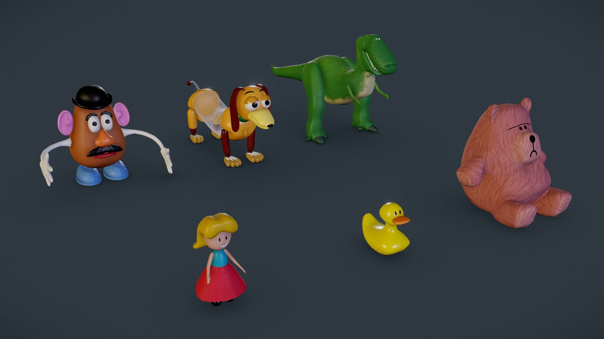 6 characters from Toy Story film.

For more character packs related, visit my store 😀 - Andy's toys pack 3 - Buy Royalty Free 3D model by Ramón Ruiz (@ramon.ruiz) 3d model