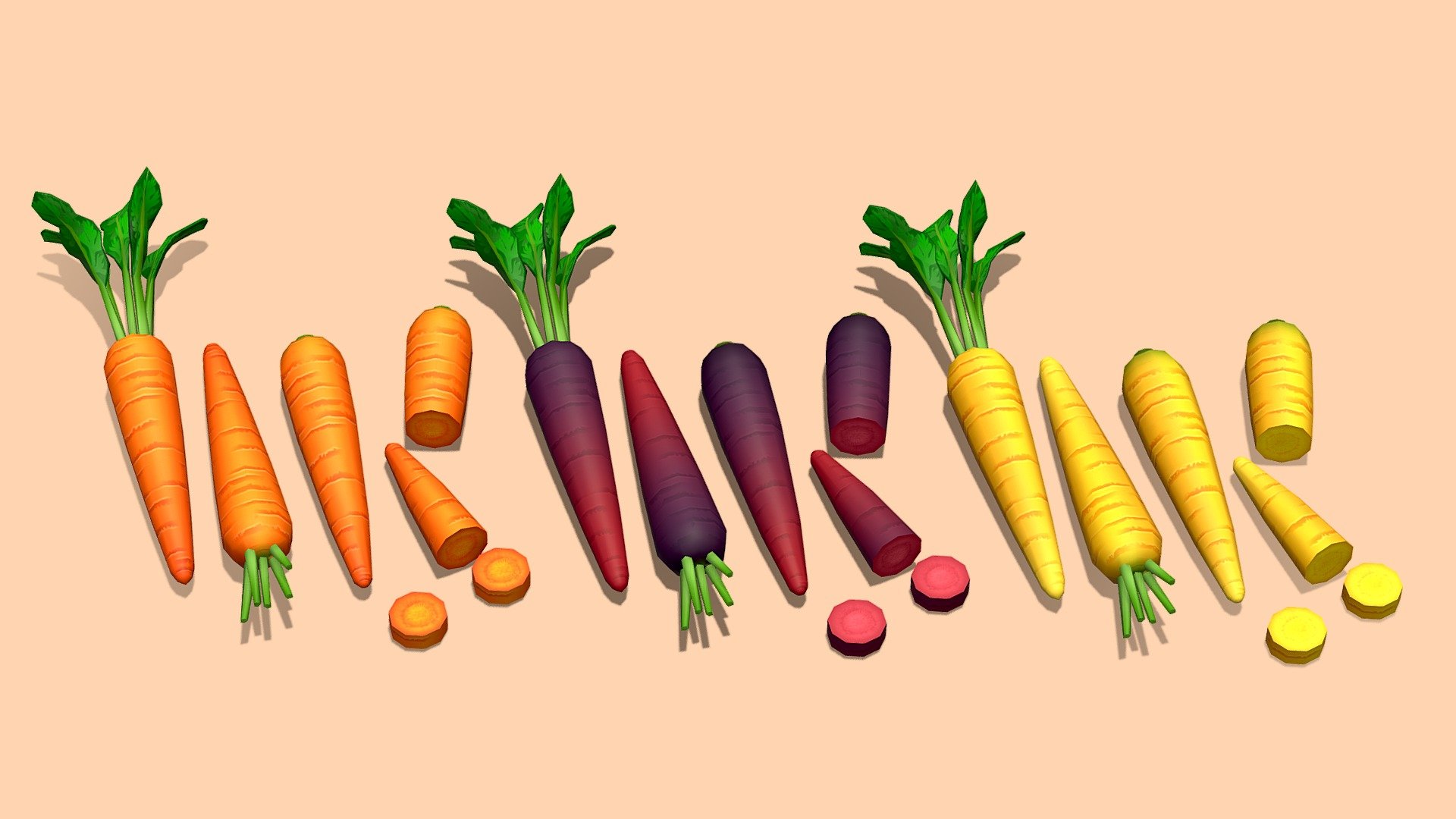 A colorful array of fresh carrots for your next project!




Three different colors to choose from and six model versions for each color

1024x1024 diffuse texture resolution - can be lit or unlit

Lowpoly and handpainted
 - Garden Carrots - Buy Royalty Free 3D model by Megan Alcock (@citystreetlight) 3d model