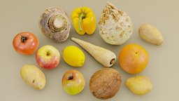 13 Vegetables and Fruits fruit, orange, apple, potato, tomato, vegetable, coconut, cabbage, citron, parpika, pastinaak