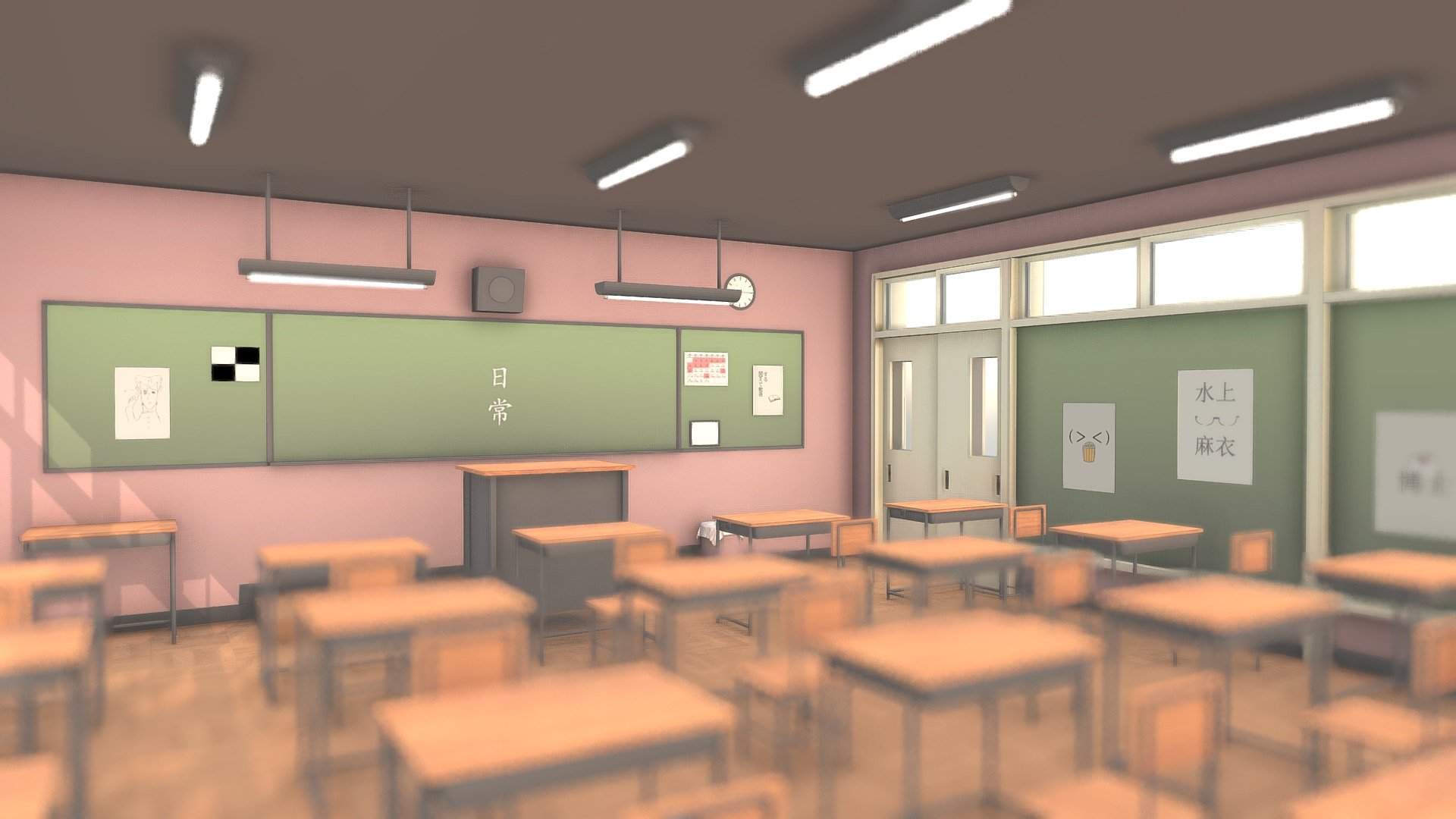 Classroom from the anime Nichijou. Funniest anime of all time 3d model