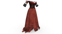 Worn-out Tatty Ragged Medieval Tavern Dress fashion, medieval, girls, long, clothes, worn, out, tavern, dress, gown, ragged, old, womens, torn, wear, edges, character, pbr, low, poly, female, fantasy, tatty