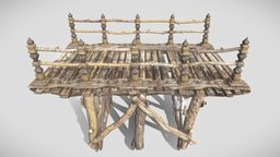 Big Wooden Bridge ancient, wooden, river, desk, medieval, nails, water, old, optimized, cultural-heritage, unity, architecture, asset, game, wood, highpoly, history, bridge, gameready, woodengine