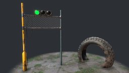 Checkpoint and obstacle drone, post-apocalyptic, junk, junkyard, drones, course, obsidian, scrapyard, blender