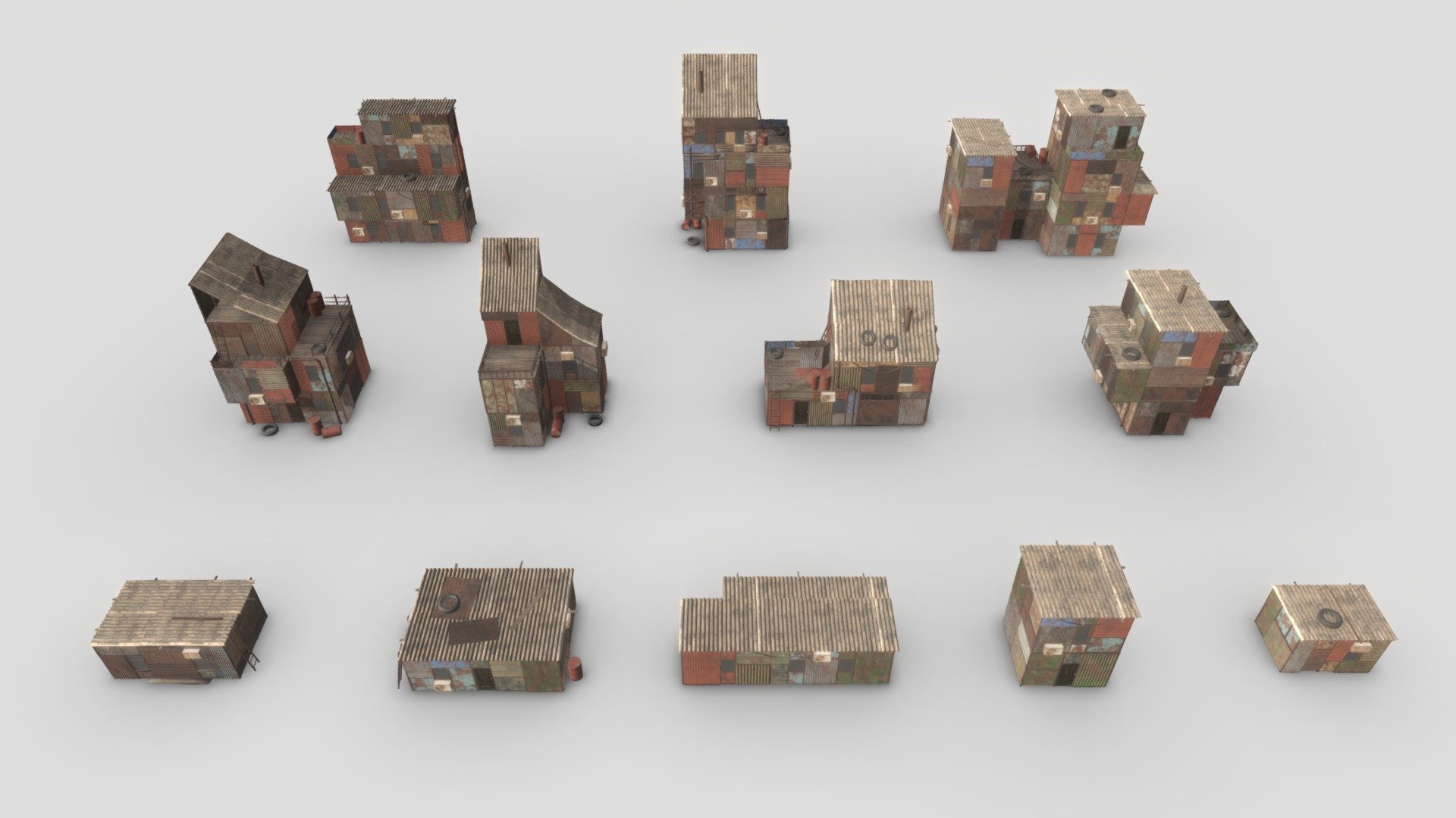 This modular set allows you to create shanty towns.The set can be used in cyberpunk, post-acopaliptic scenes.You can easily change the position of buildings or copy them to create a larger city. Designed to be modifiable.Package contains 12 buildings and 54 elements, for your 3D environments.

Purchase: https://www.artstation.com/a/18159840 - Shanty Town - 3D model by Crazy_8 (@korboleevd) 3d model
