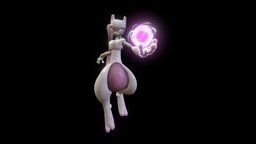 Pokemon power, cat, fiction, pokemon, fighter, pose, grey, energy, attack, mewtwo, alien, character, man, creature
