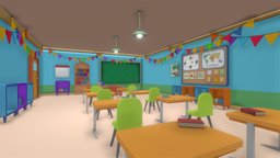 Classroom cute, class, classroom, colorful, cartoon, lowpoly, student