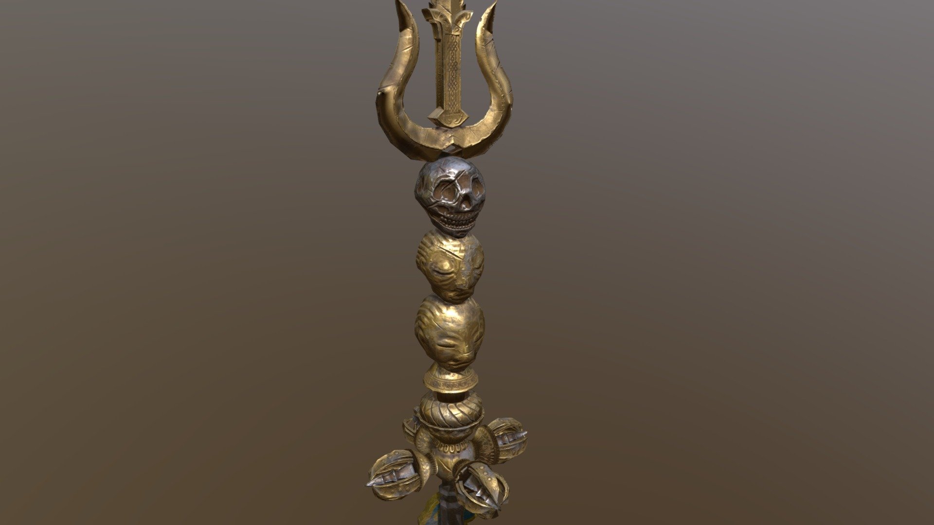 西藏佛教傳統法器之一 天杖
由多種文物組成 火焰三叉 骷髏頭 乾枯頭 流血頭寶瓶 金剛杵
基本長度在40公分上下 - Tibet Religious props - 3D model by YJW 3d model