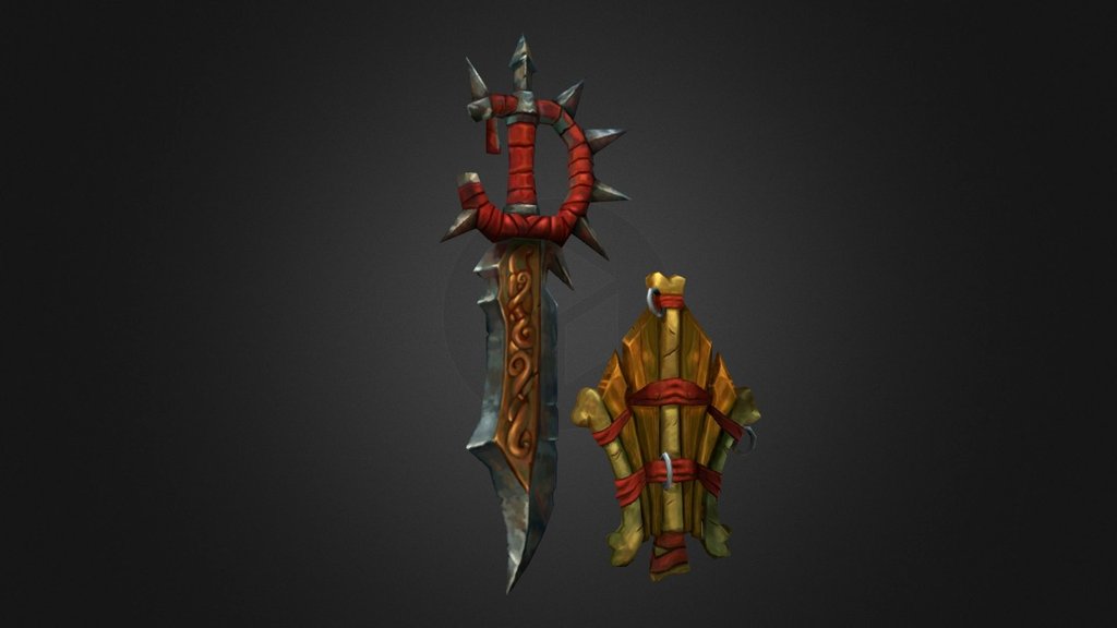 A hand painted personal project.

Diffuse only. (Sword 1024x512) (Shield 512x256)

Concept from FirstKeeper: http://firstkeeper.deviantart.com/art/Weapons-concept-04-284014517 - Sword and Shield - 3D model by InsaneShogun (@chilloutz) 3d model