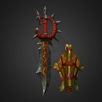 Sword and Shield props, painted-texture, weapon, asset, 3d, lowpoly, fantasy
