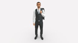 001055 man in gray three piece suit style, toy, fashion, beauty, clothes, miniature, posed, figurine, color, realistic, printable, success, 3dprint