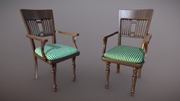 Vintage Chair (Clean and Dirty) office, stool, vintage, unreal, antique, noir, gamedev, blender-3d, unity, pbr, chair