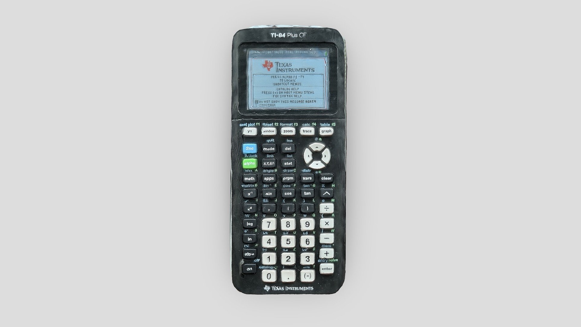 Photogrammetry of Texas Instrument TI-84 Plus CE Graphing Calculator 

Data collection using Samsung Galaxy S21 FE
Processed using 3DF Free and merged using Blender - Texas Instrument TI-84 Plus CE Calculator - Download Free 3D model by JFN (@db4) 3d model
