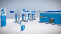 Gasprom petrol Station Low-poly 3D model games, gas, gasoline, gadget, other, polygonal, petrol, diesel, toilet, service, fuel, station, omg, refuel, benzine, architecture, lowpoly, low, poly, car, polygon, serviceoil, lukoil