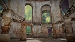 Old ruined oval room in baroque palace ruin, abandoned, castle, brick, palace, monument, 3d-scan, post, basement, antique, columns, avant, old, baroque, baroque-architecture, photoscan, realitycapture, building, history