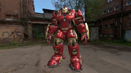 Hulkbuster (MK XLIV) red, mech, ironman, huge, detailed, hulk, high-poly, avengers, ageofultron, sci-fi, robot, gold