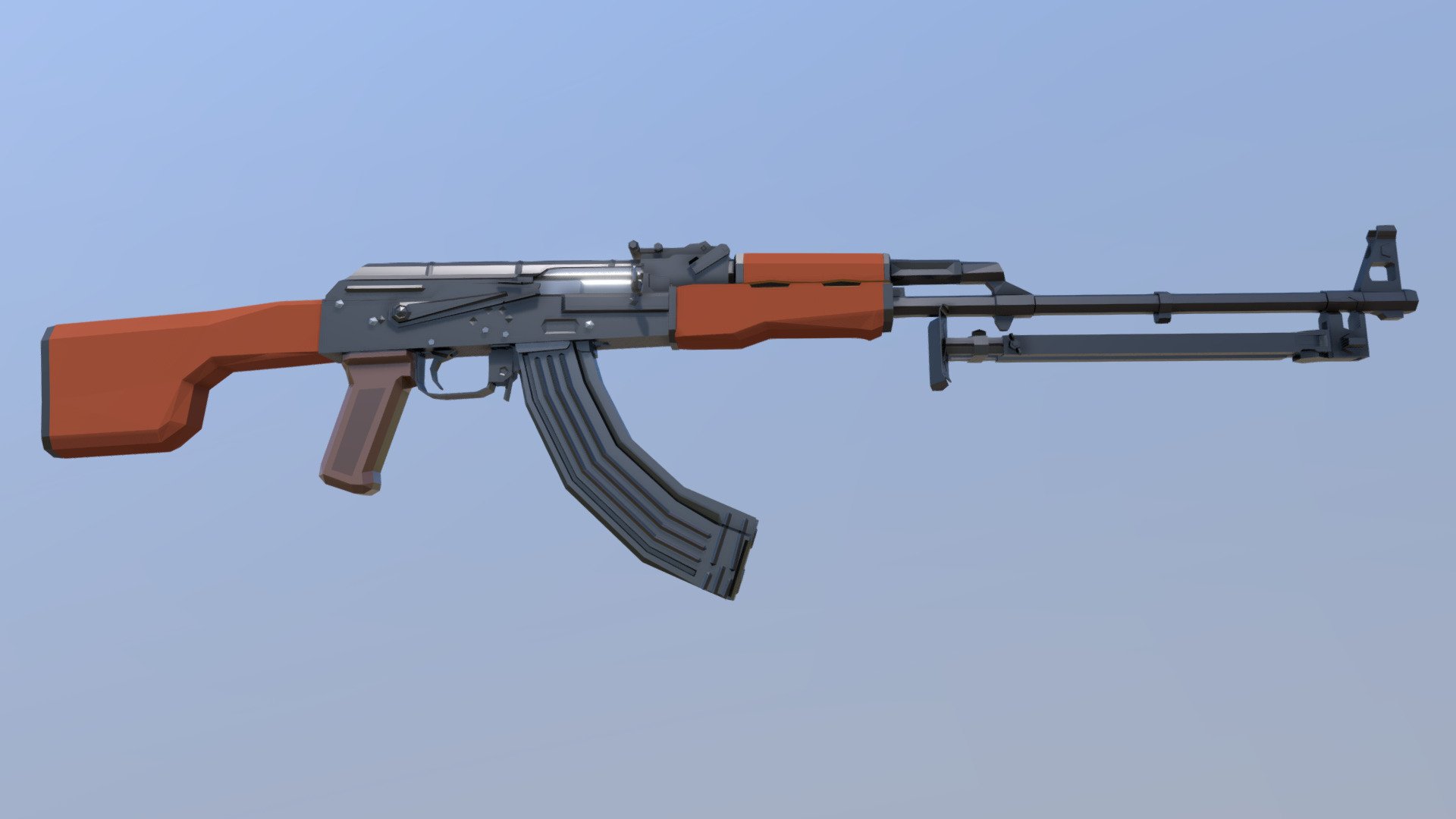 Low-Poly model of a russian RPK light machine gun with a 45-round magazine. The RPK was originally developed alongside the AK, and is almost identical to it, with the exception for the thicker, longer barrel for longer automatic fire and harder-hitting rounds, and a bulged front trunnion and receiver that, together with its stock and bipod, makes the RPK easily recognizable 3d model