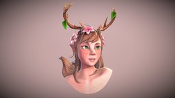 Nature Girl flower, painted, 3dcoat, nature, antler, character, 3d-coat, girl, bust, zbrush, stylized, simple