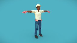 Low Poly Art Construction Worker people, architect, worker, builder, afro-american, low-poly, lowpoly, male, construction, black, laborer, working-class, consturctor