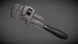 Vintage Pipe Wrench pipe, vintage, tools, wrench, metal, old, substancepainter, substance, painter, maya, wood
