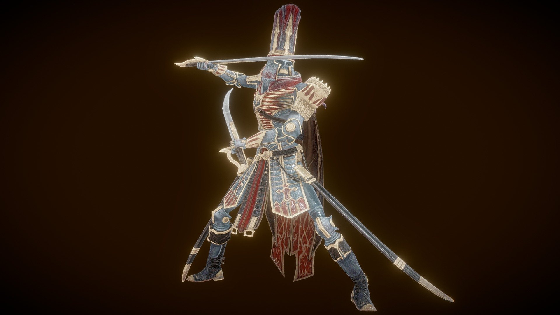 Lowpoly model of skeleton swordsman is an erie and skeletal figure, animated by dark magic to wield a sword with spectral precision. Stripped of flesh and draped in tattered remnants of armor, this undead warrior moves with an otherworldly grace.The visualization of this character was done in Blender, Substance Painter. The rendering result in other versions with different settings may vary 3d model