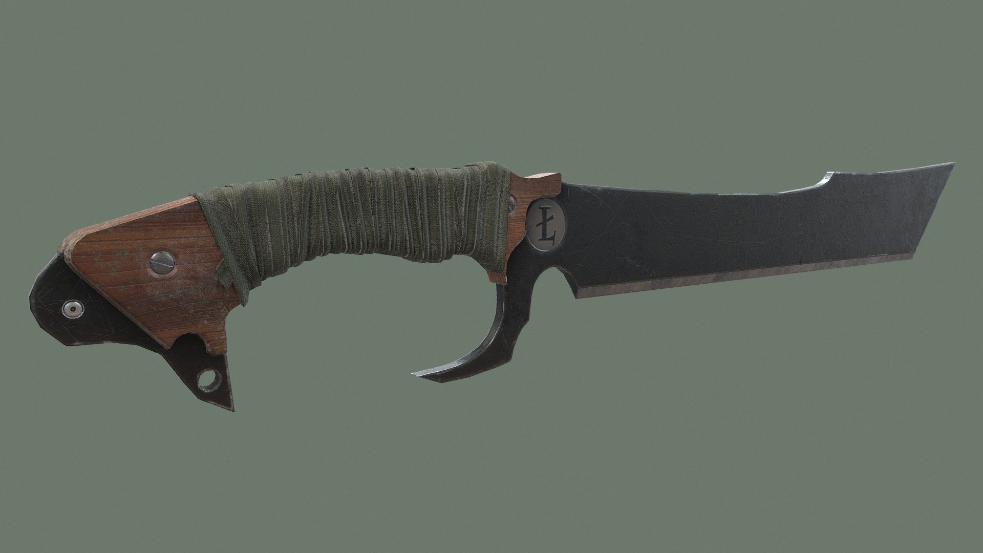 Here's a machete model which I had created. I had the idea of this African man who only hunts lions to live off of their meat and is infamous for doing so in indigenous African tribes so I wanted to create the tool he would use to fearlessly slaughter his prey 3d model