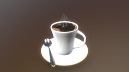Cup of Coffee coffee, plate, teaspoon, spoon, smoke, cup