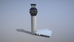 Airport Control Tower EGCC tower, control, airplane, exterior, airport, aircraft, hangar, terminal, low-poly, pbr, building, egcc
