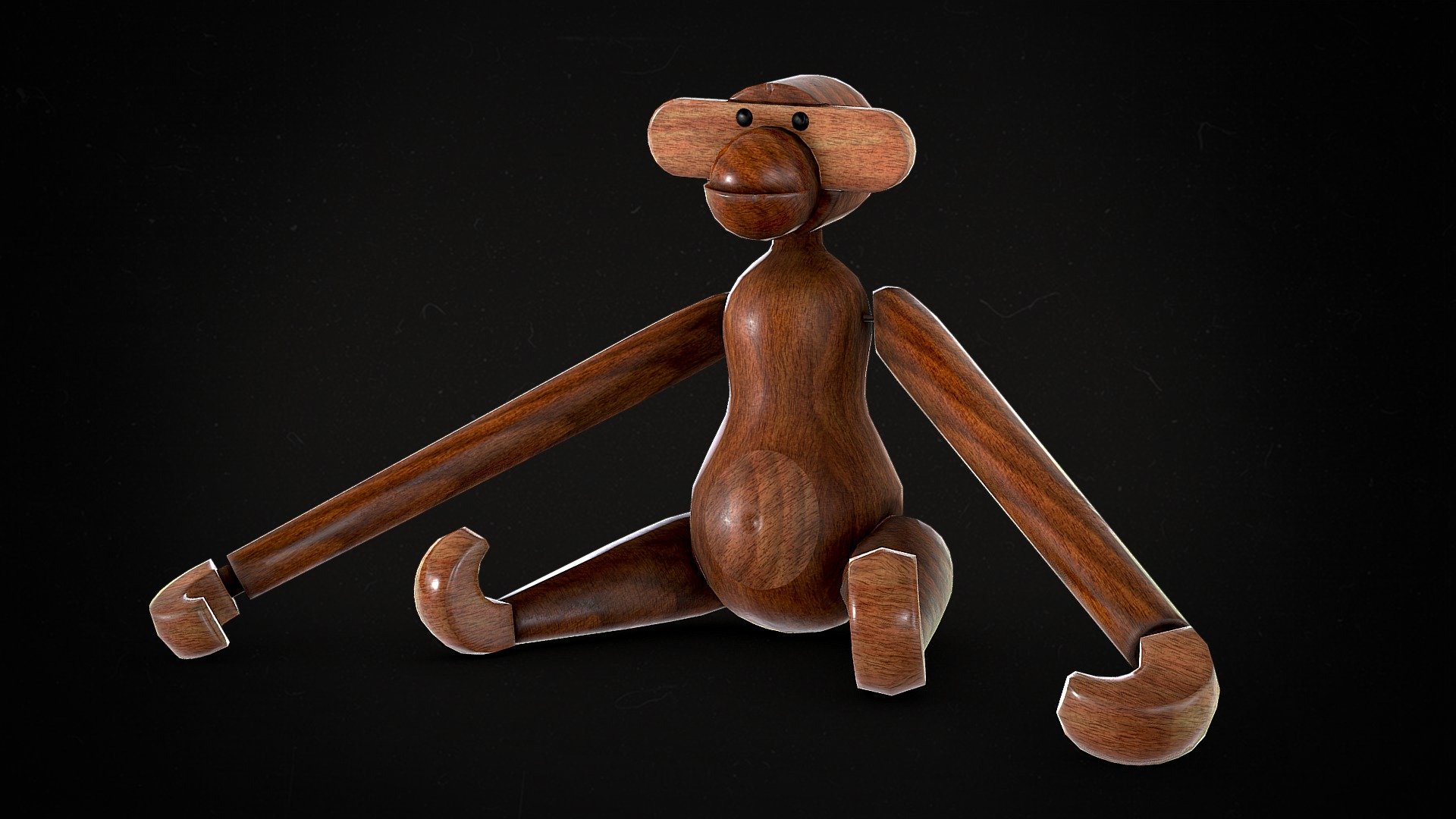 Game-ready wooden monkey toy model inspired by Kay Bojesens iconic design 3d model
