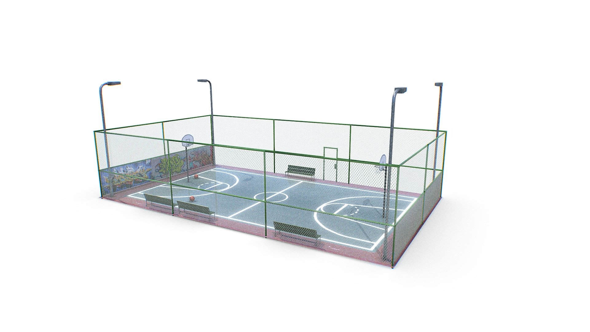 Street Basketball Court 3D Model - Outdoor Basketball Court - Buy Royalty Free 3D model by Omni Studio 3D (@omny3d) 3d model