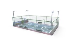Outdoor Basketball Court field, court, basket, basketball, outdoor, 3d, lowpoly, street, ball, gameready