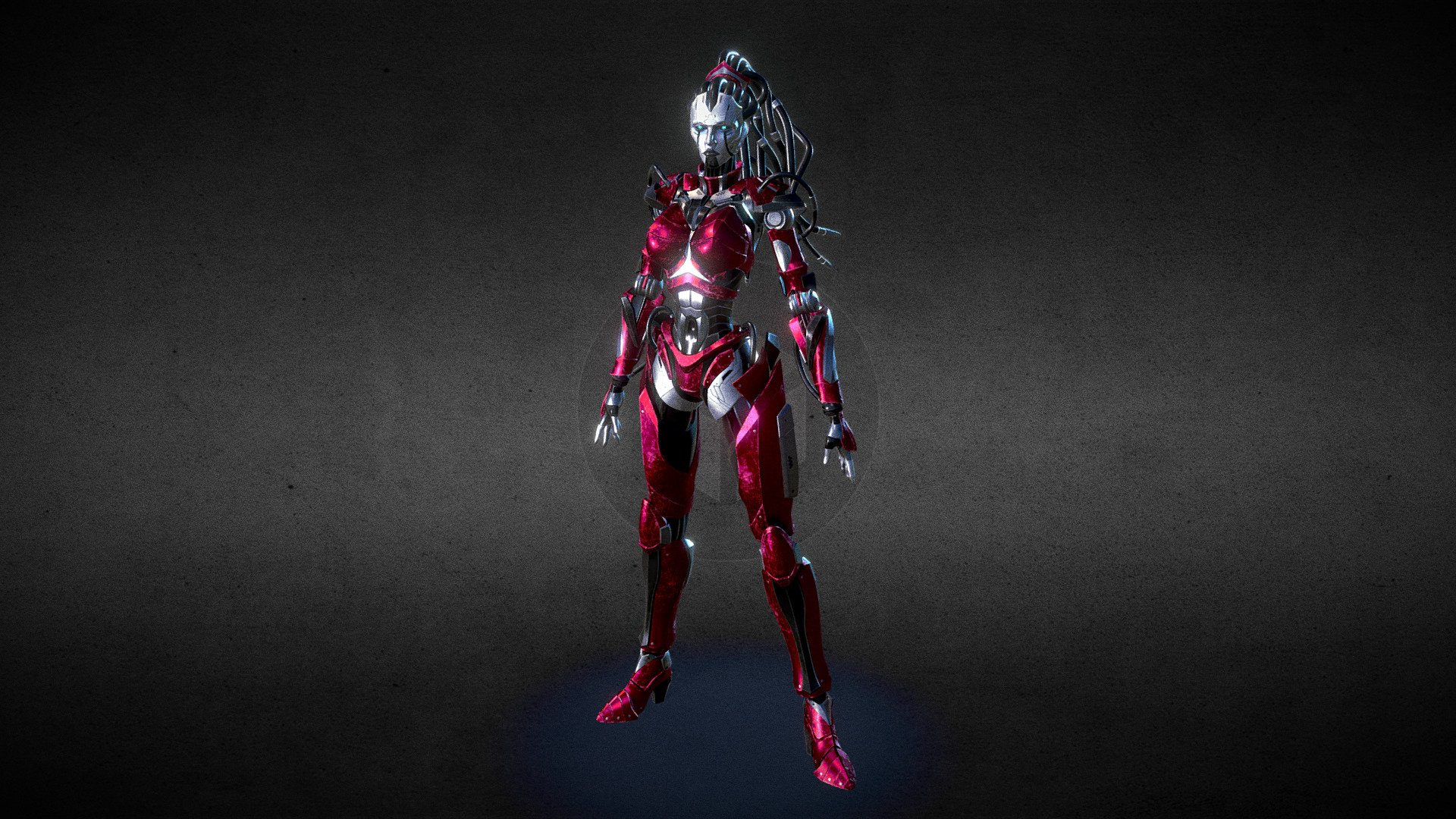 Custom designed female robot character, themed with android queen aesthetic.Suitable for games and subdivision-ready for films or close up. Comes with full rig in Blender file. PBR textures in 4K quality.

&mdash;DETAILS&mdash;

In this package includes:





Blender file (.BLEND) with rigs and IK controllers.




PBR textures in 4K, including maps: Color, Metallic, Specular, Roughness, Emission.




OBJ and FBX files.



Base poly count: 32.106 polys, 32.945 verts, 62.858 tris

The model in Blender project file also completed with Crease edges and therefor, subdivision ready.

Thank you for your support of my products and look out for more soon 3d model