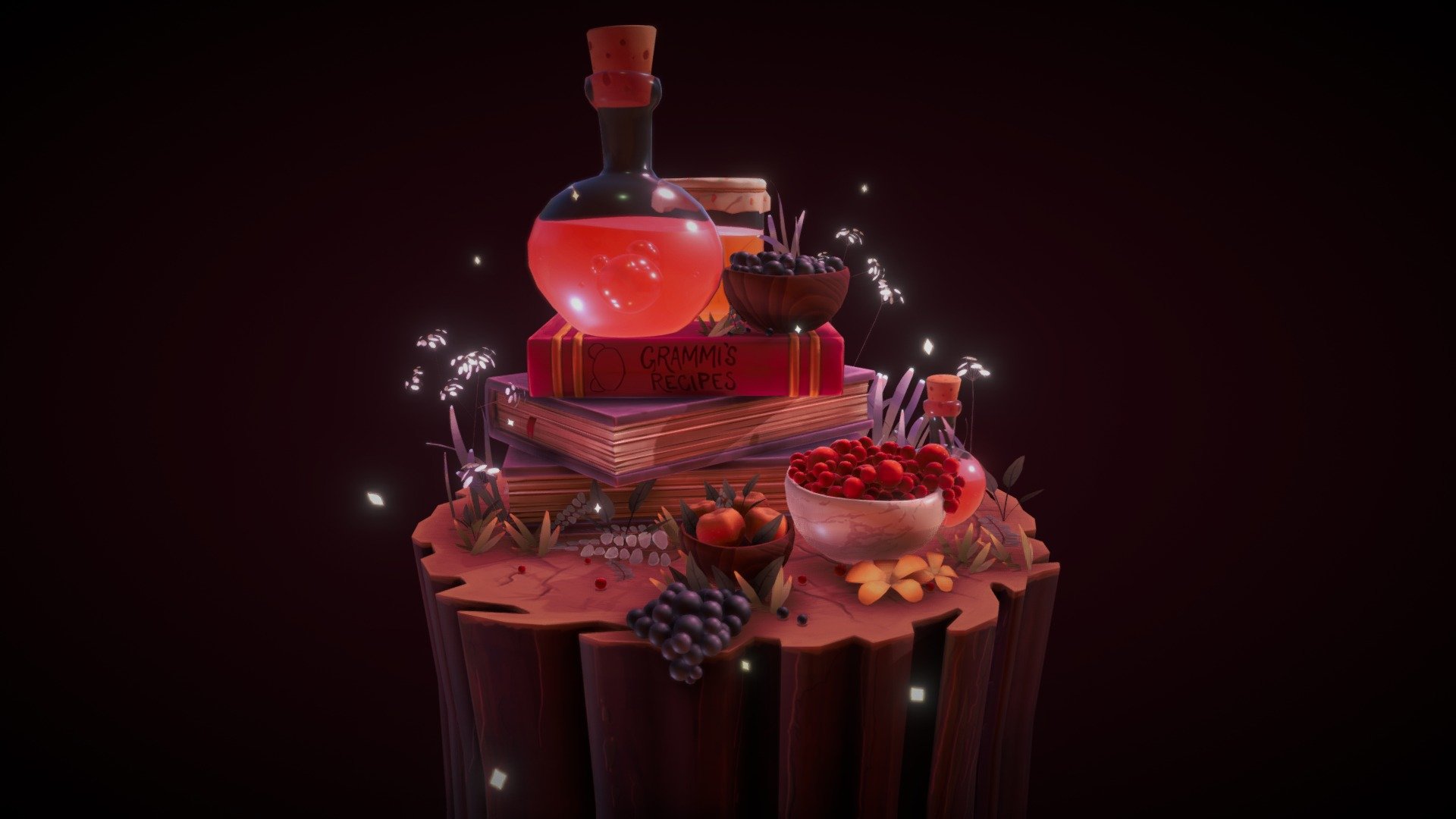 Based on original work by the super amazing Alexandria Neonakis

https://www.artstation.com/alexneonakis

3D Model based on artwork:

https://www.pinterest.co.uk/pin/495396027755544262/ - Grammi's Berry Juice - 3D model by brynethpaltrow 3d model