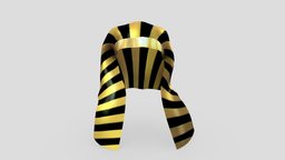 Ancient Egypt Male Paraoh Headcover ancient, egypt, king, striped, mens, pbr, low, poly, male, royal, paraoh, headcover