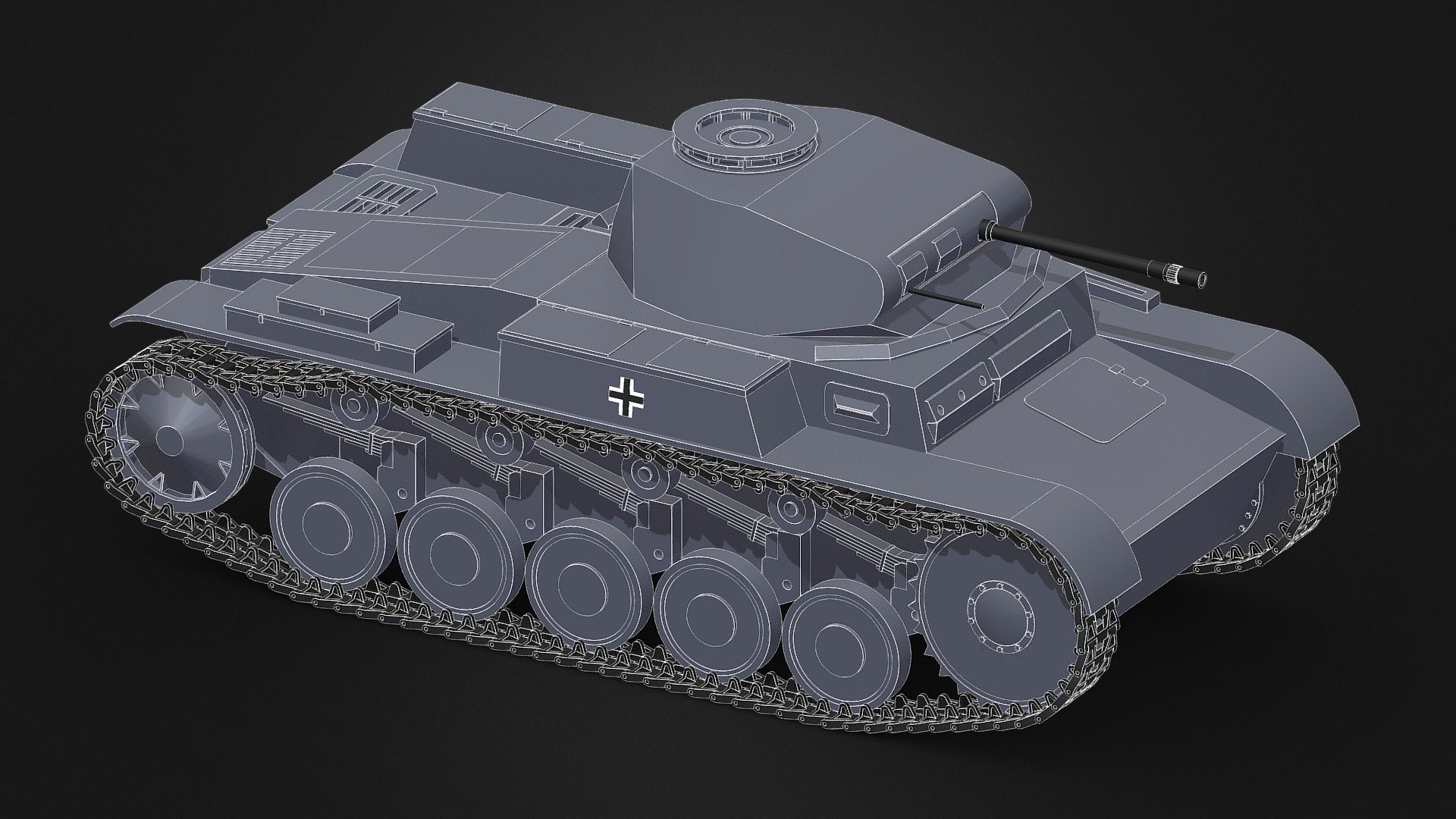Nearly complete model, still requires some finishing touches.



The Panzer II is the common name used for a family of German tanks used in World War II. The official German designation was Panzerkampfwagen II (abbreviated PzKpfw II).

Although the vehicle had originally been designed as a stopgap while larger, more advanced tanks were developed, it nonetheless went on to play an important role in the early years of World War II, during the Polish and French campaigns. The Panzer II was the most numerous tank in the German Panzer divisions at the beginning of the war. It was used both in North Africa against the Western Allies and on the Eastern Front against the Soviet Union 3d model