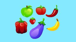 Cartoon Fruits Vegetables Set