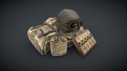 WWII American Soldier Equipment soldier, accessories, magazine, wwii, bag, equipment, googles, american, accessory, backpack, water, low-poly-model, kask, additional, low-poly, asset, game, texture, pbr, lowpoly, helmet, mobile, bottle, war, flask
