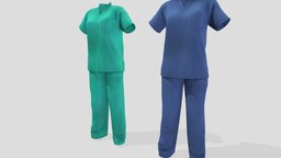 Female Scrubs Doctor Uniform green, doctor, clothes, hospital, md, uniform, surgeon, womens, wear, min, pbr, low, poly, female, medical, blue, scubs