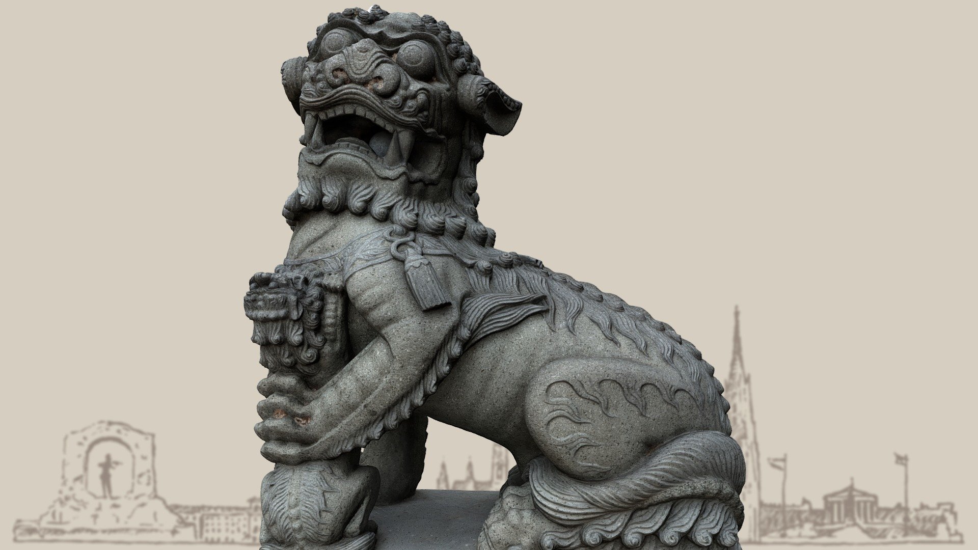 Lion as a companion animal of the goddess Guanyin in the &ldquo;Blumengärten Hirschtetten
