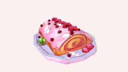 Strawberry Cream Roll food, cake, egg, pink, pistol, tasty, strawberry, strata, edible, photoscan, handpainted, blender, creature, eatme