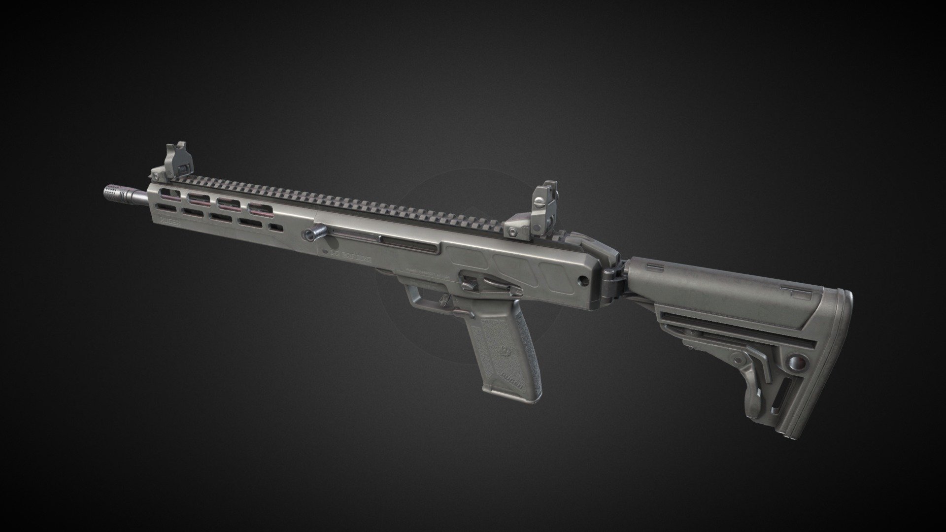 Another 5.7x28mm gun, this time lightweight carbine.

Beside standard parts I also added short handguard and bigger capacity magazine.  

Model is rigged, there is also version with all parts separated. It have 3 PBR Materials in 4K plus separate 2k for iron sights. Black and FDE colors are included.

Verts: 16K

Tris: 31K  

Made in Blender 3d model