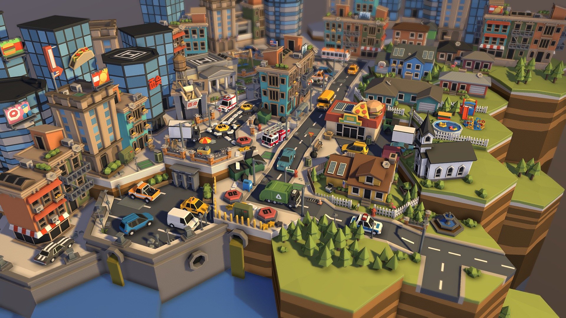 One of the demo scenes from POLYGON Mini - City Pack by Synty Studios

A low poly asset pack of hexagonal tiles, cube tiles, buildings, props, and environment assets to create a hex or cube game in a City/ Town theme 3d model