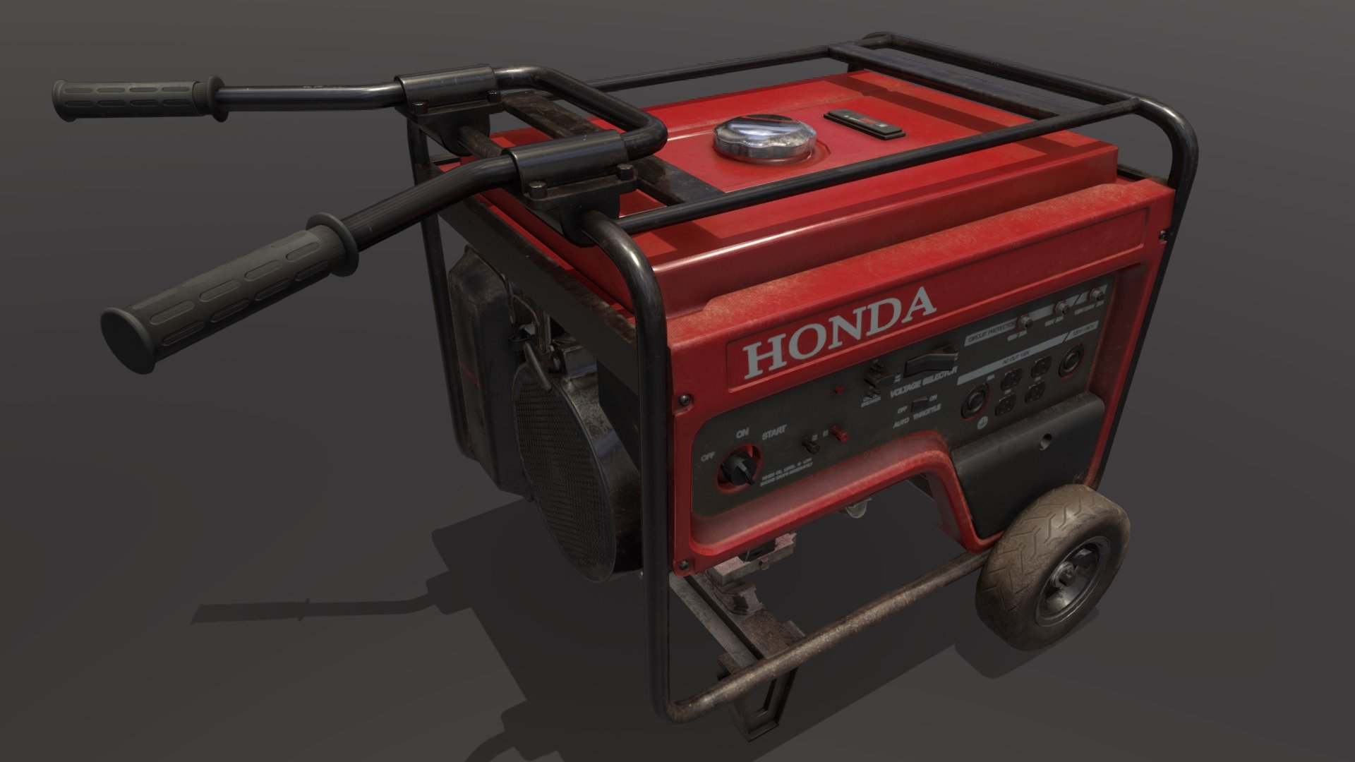 Realistic Generator created from the Honda 4000SX. This project took quite a while to complete, however I am very pleased with everything I learned and how it turned out. Great practice for learning about scope and practicing PBR materials. Created in 3DS Max, textured in Substance Painter, and rendered in Marmoset Toolbag 3d model