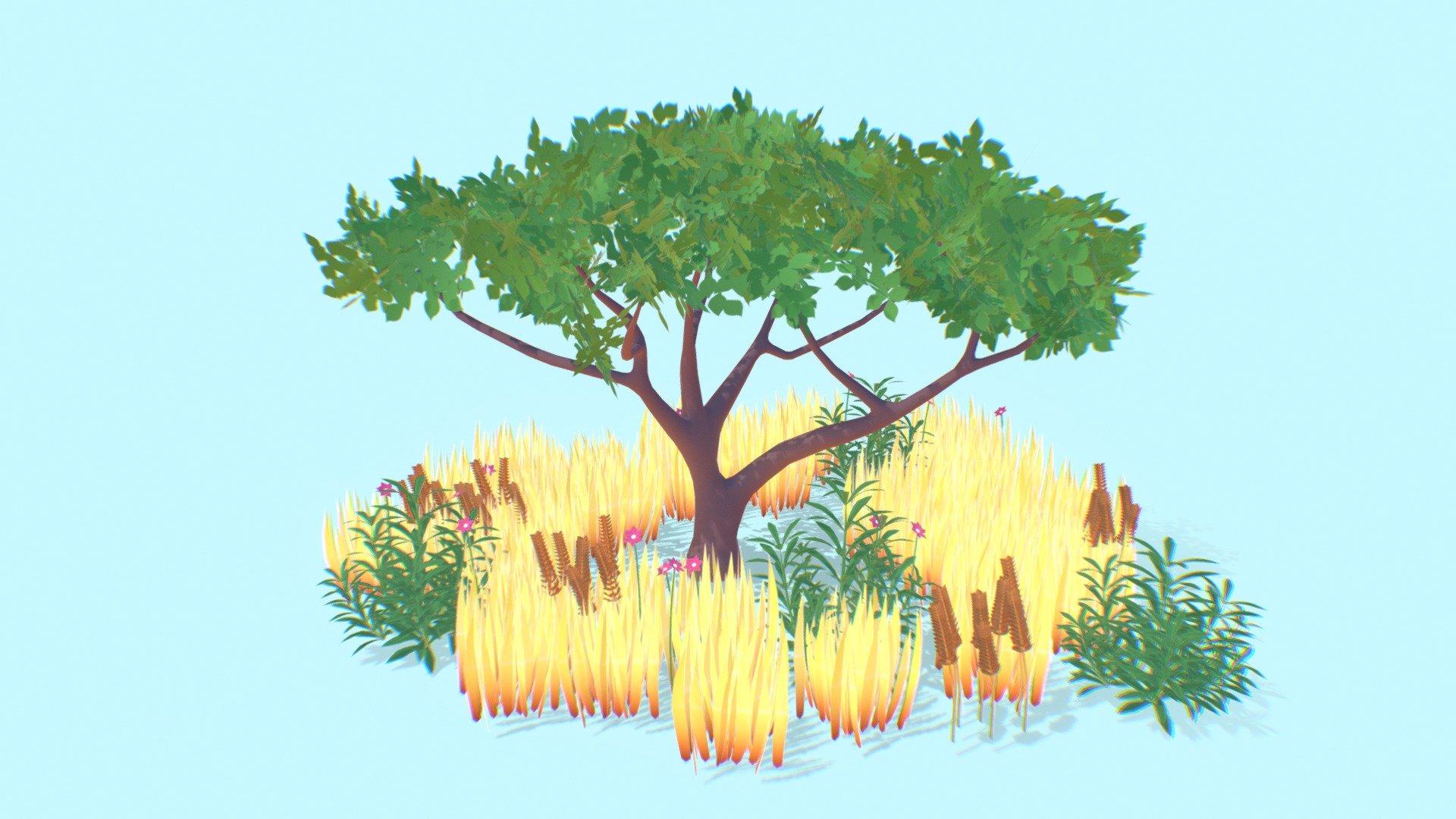 This is a kit of plants I made for a scene I'm working on. It is low poly, hand painted&hellip; very stylized and simple 3d model